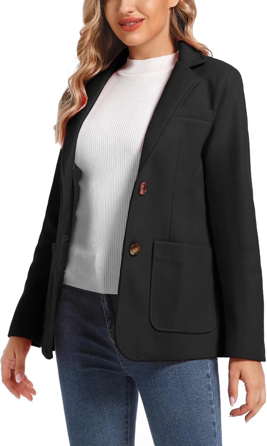Women's Wool Blend Notched Lapel Single Breasted Blazer