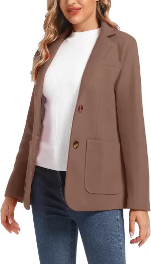 Women's Wool Blend Notched Lapel Single Breasted Blazer