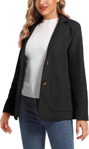 Women's Wool Blend Notched Lapel Single Breasted Blazer