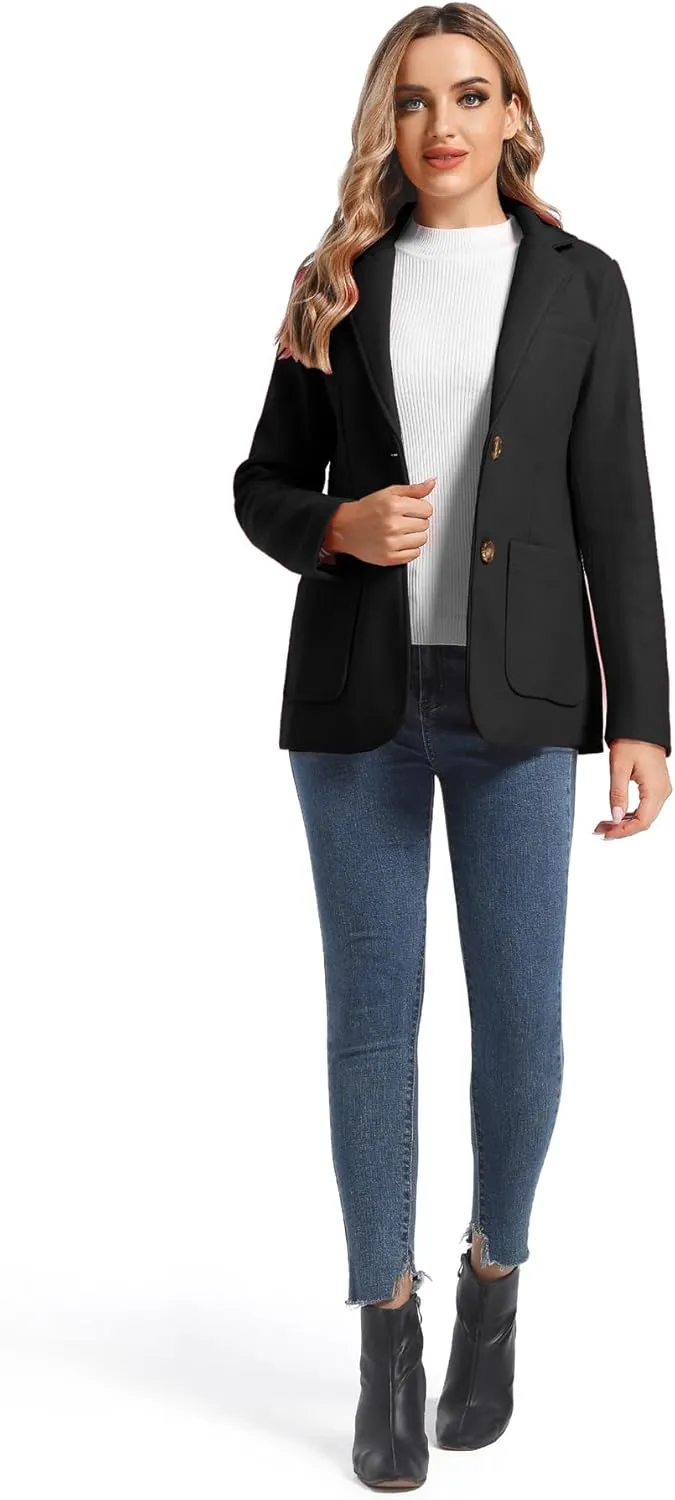 Women's Wool Blend Notched Lapel Single Breasted Blazer