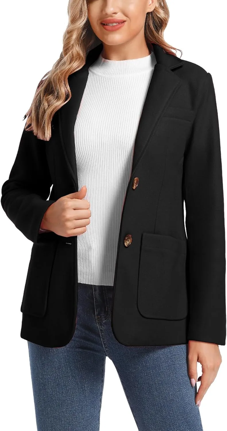 Women's Wool Blend Notched Lapel Single Breasted Blazer
