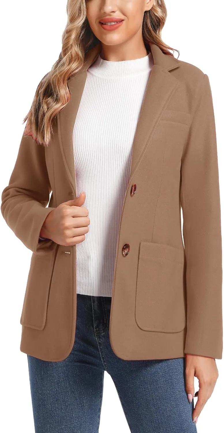 Women's Wool Blend Notched Lapel Single Breasted Blazer