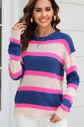 WOMENS COLOR STRIPE CASUAL SWEATER TOP NonIrritating Stitching Smooth Zipper Integration