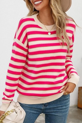 WOMENS STRIPE CASUAL SWEATER TOP Smooth Interior Lining NonChafe Tag Placement
