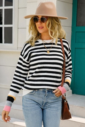 WOMENS STRIPE CASUAL TOP Odor Resistant Coating