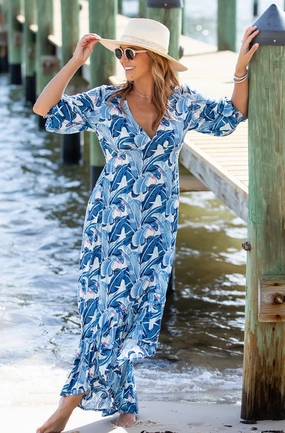 Dance-Party Subtle Stitch Saline Dress Long / Cobalt Tropical