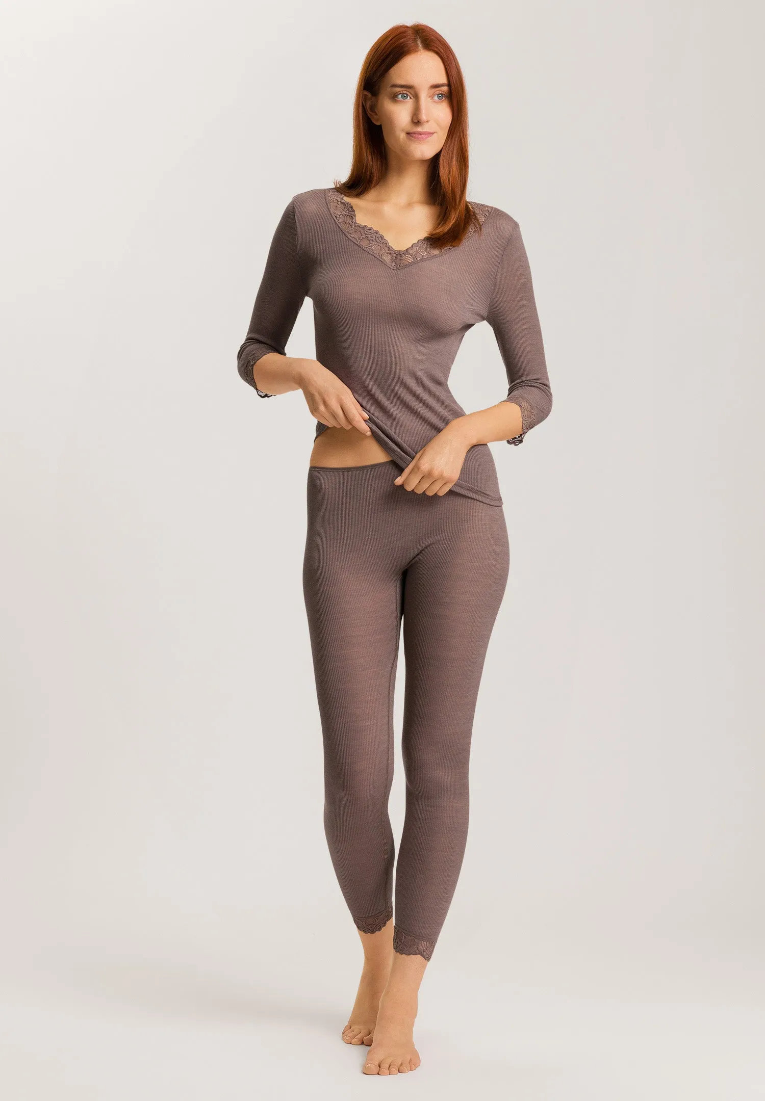 Woolen Lace Wool and Silk Lace Trim Leggings | Stonewash 70910-2756