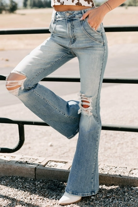 No Iron Laurie High Rise Flare Leg Cello Jeans (Medium)