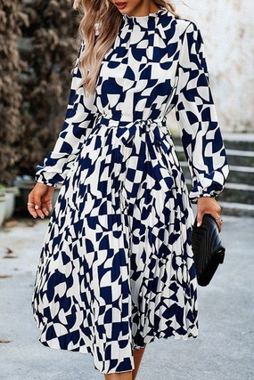 WOMEN RUFFLED HIGH NECK BELTED LONG DRESS Comfy Yet Stylish Sleek Cut