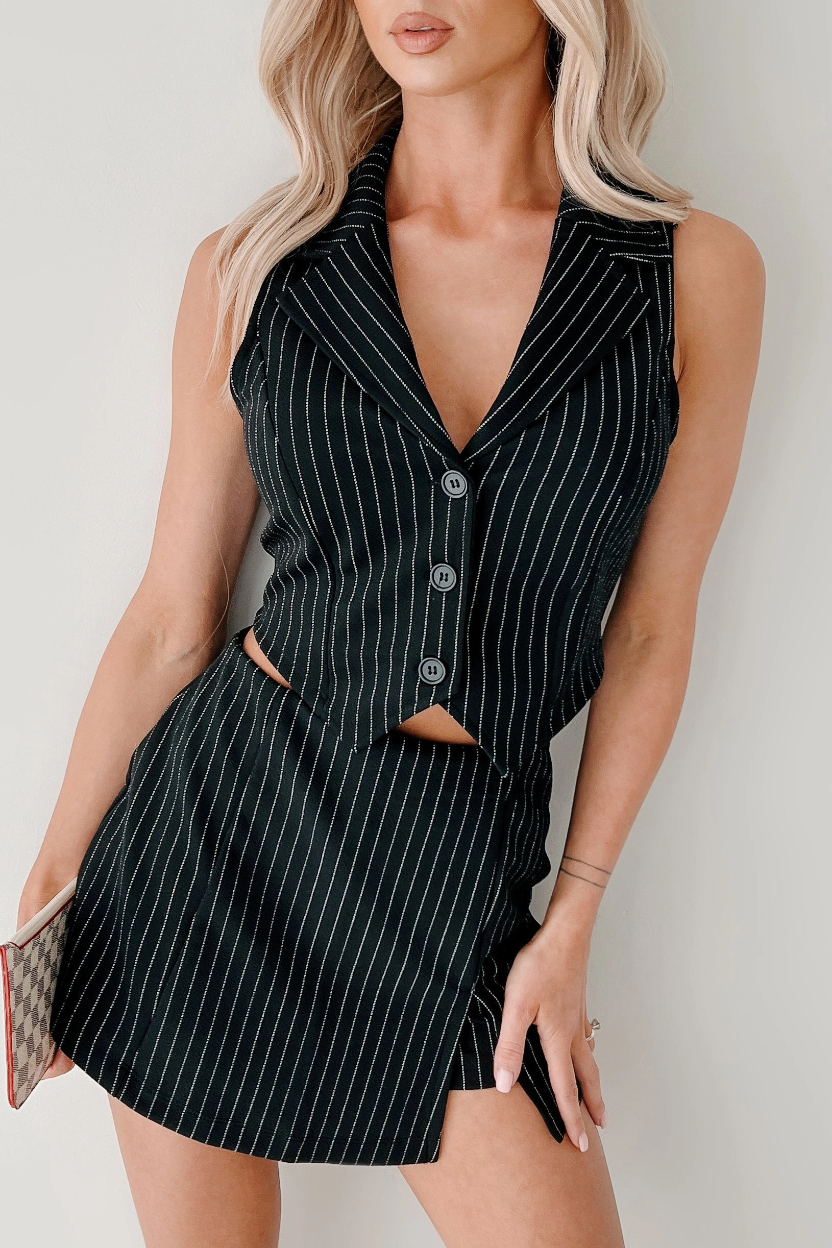 Workflow Edge Two Piece Pinstripe Skort Set (Black/White) Tagless Labeling