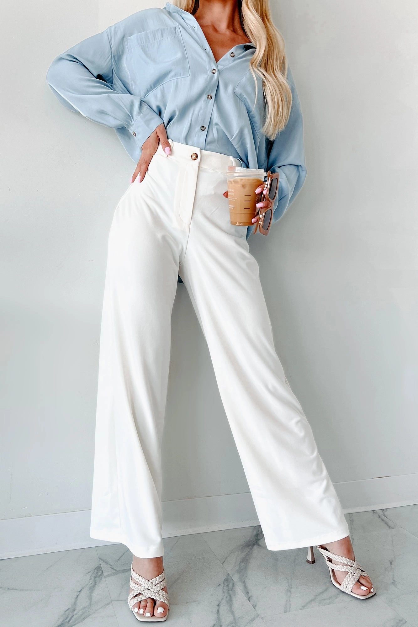 Chic Vibe Loose cut Working Together Wide Leg Pants (Off White)