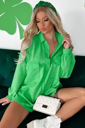 Triona Oversized Long Sleeve Collared Shirt (Apple Green) HiddenVentilationPockets