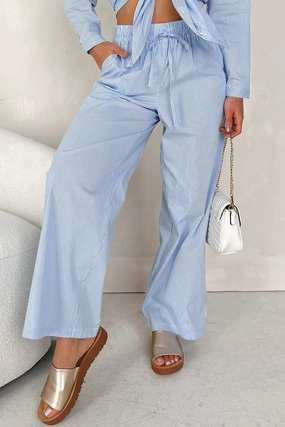 No Sagging ErgonomicStitching Seaside Summer Striped Wide Leg Pants (Blue Stripe)