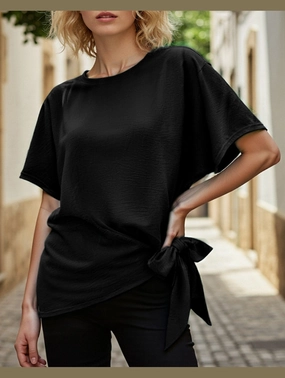 TurtleneckDesign BATWING SLEEVED HEM KNOT LOOSE BLOUSE