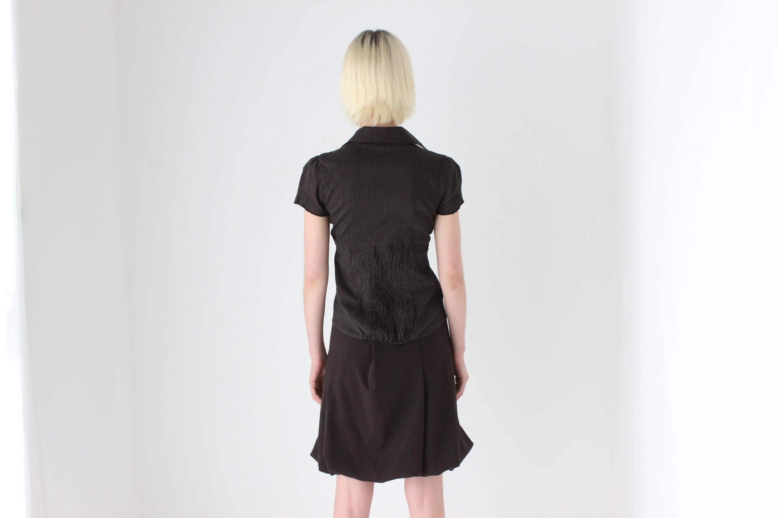Y2K Chocolate Bubble Hem Mini Skirt