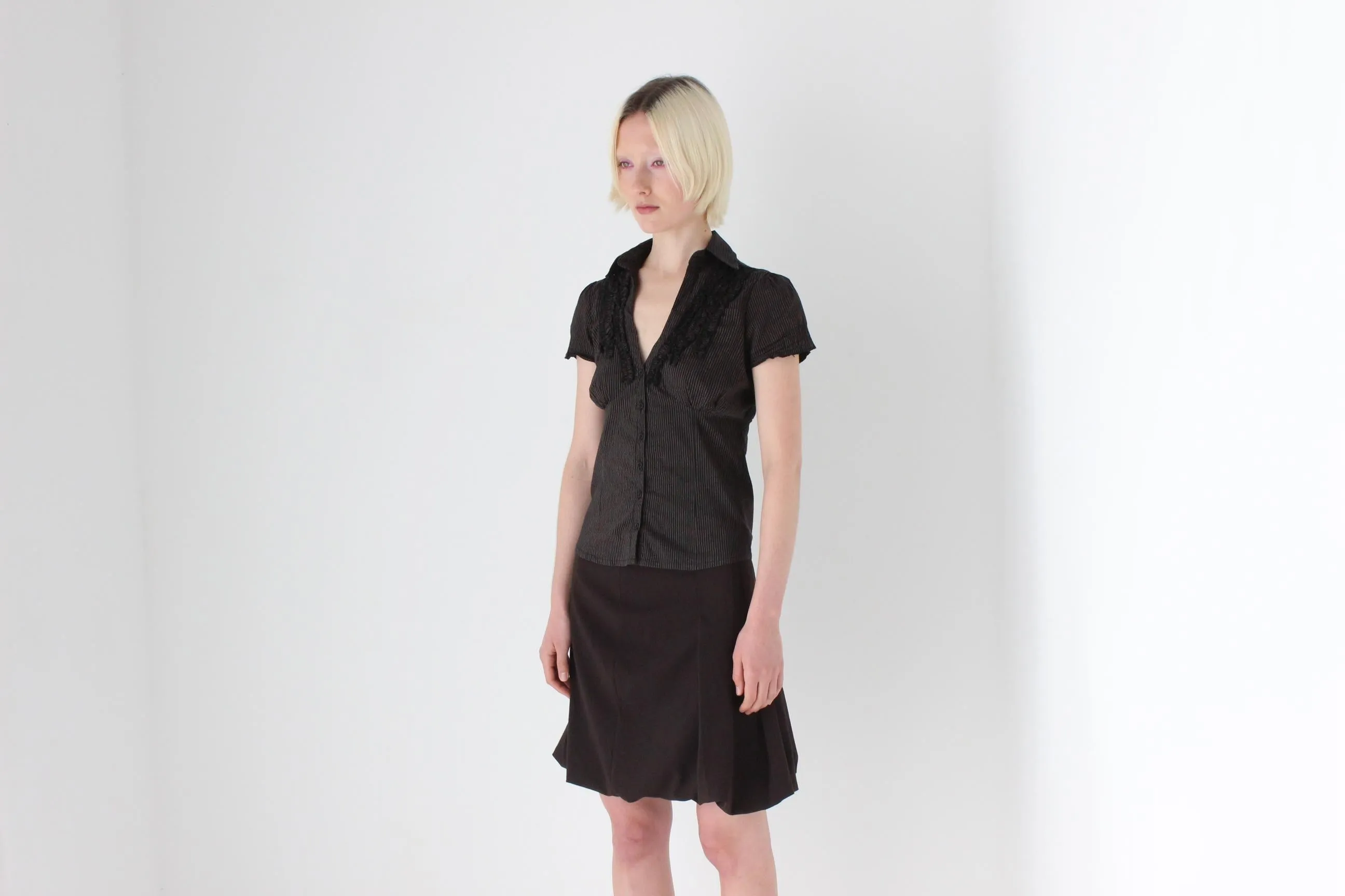 Y2K Chocolate Bubble Hem Mini Skirt