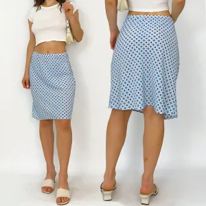 Y2K Midi Skirt in Blue Dot Print