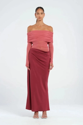 Yasmin Off Shoulder Dress Redwood Skin Tone Grace Vibe