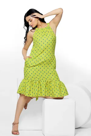 Yellow Print With Lime Color Maxi