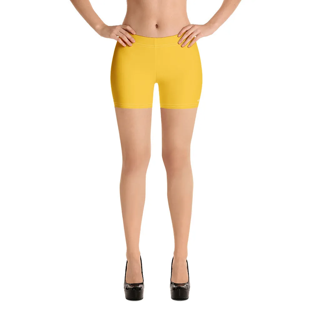 Yellow Solid Color Women's Shorts, Elastic Solid Color Ladies' Gym Tights-Made in USA/EU/MX
