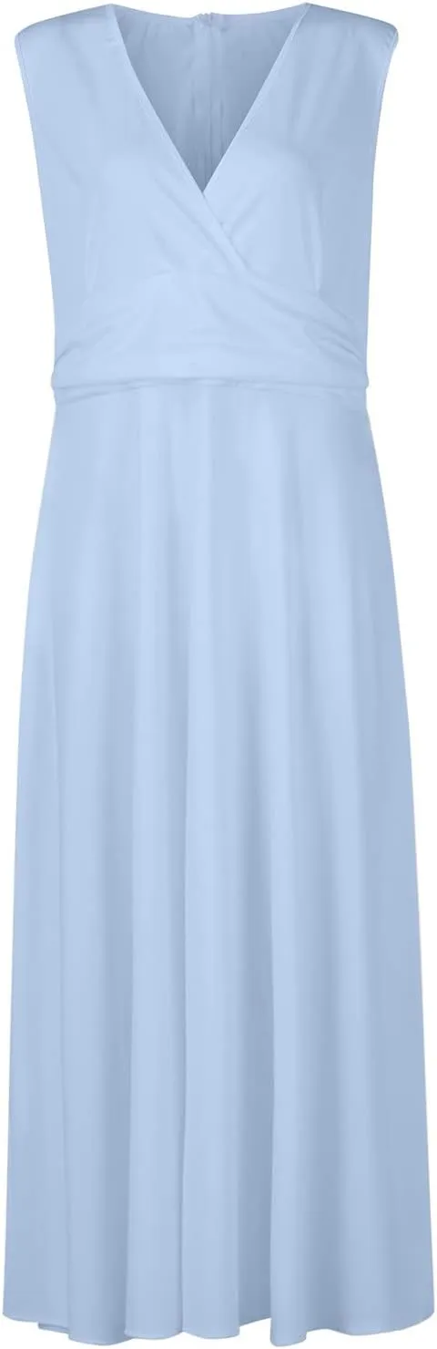 Yesunpxs Women's 2024 Floral Printed Maxi Dress - Sleeveless, V-Neck, Wrap, Midi, All Seasons, Size M, Summery Floral