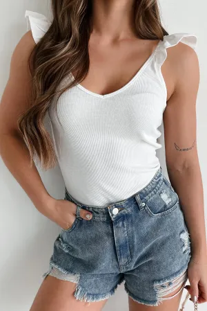 ReflectiveAccents Stylish Appeal Ruffle Tank Top (White)