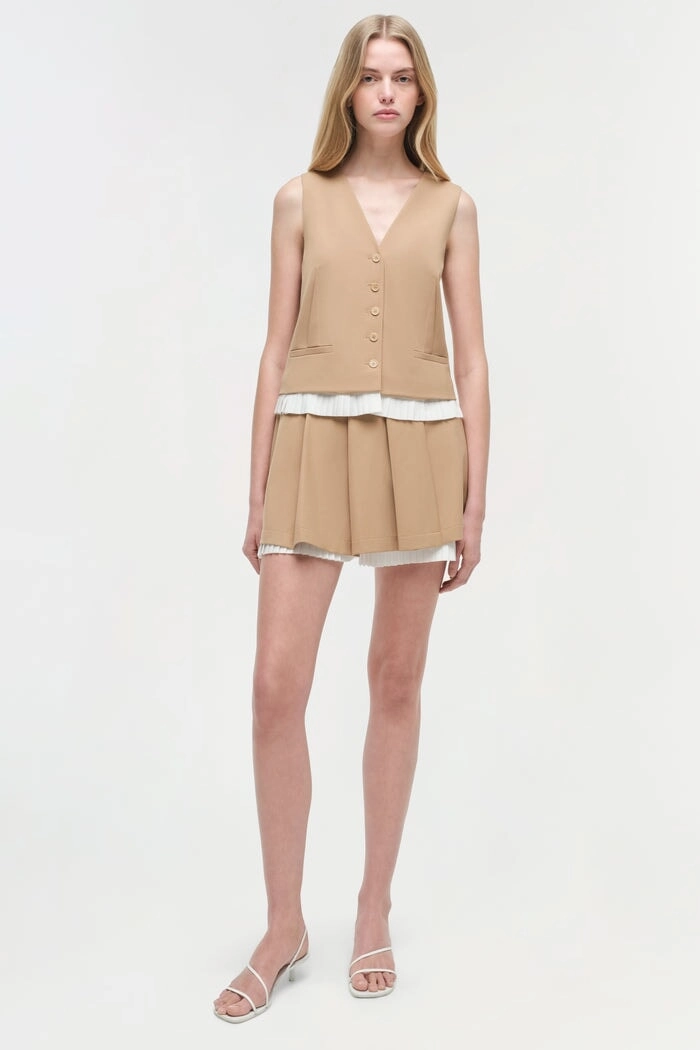 Laiken Vest Camel Ethically Sourced Yarn Tapered Side Panels