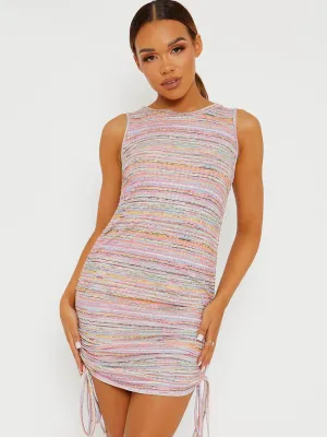 Yvette Multi Coloured Sleeveless Ruched Dress In Pink