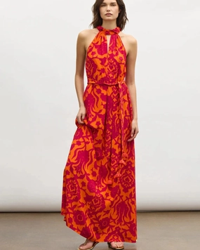 Yvette Dress Caspian Garden Spice Orange Frayed-Edge