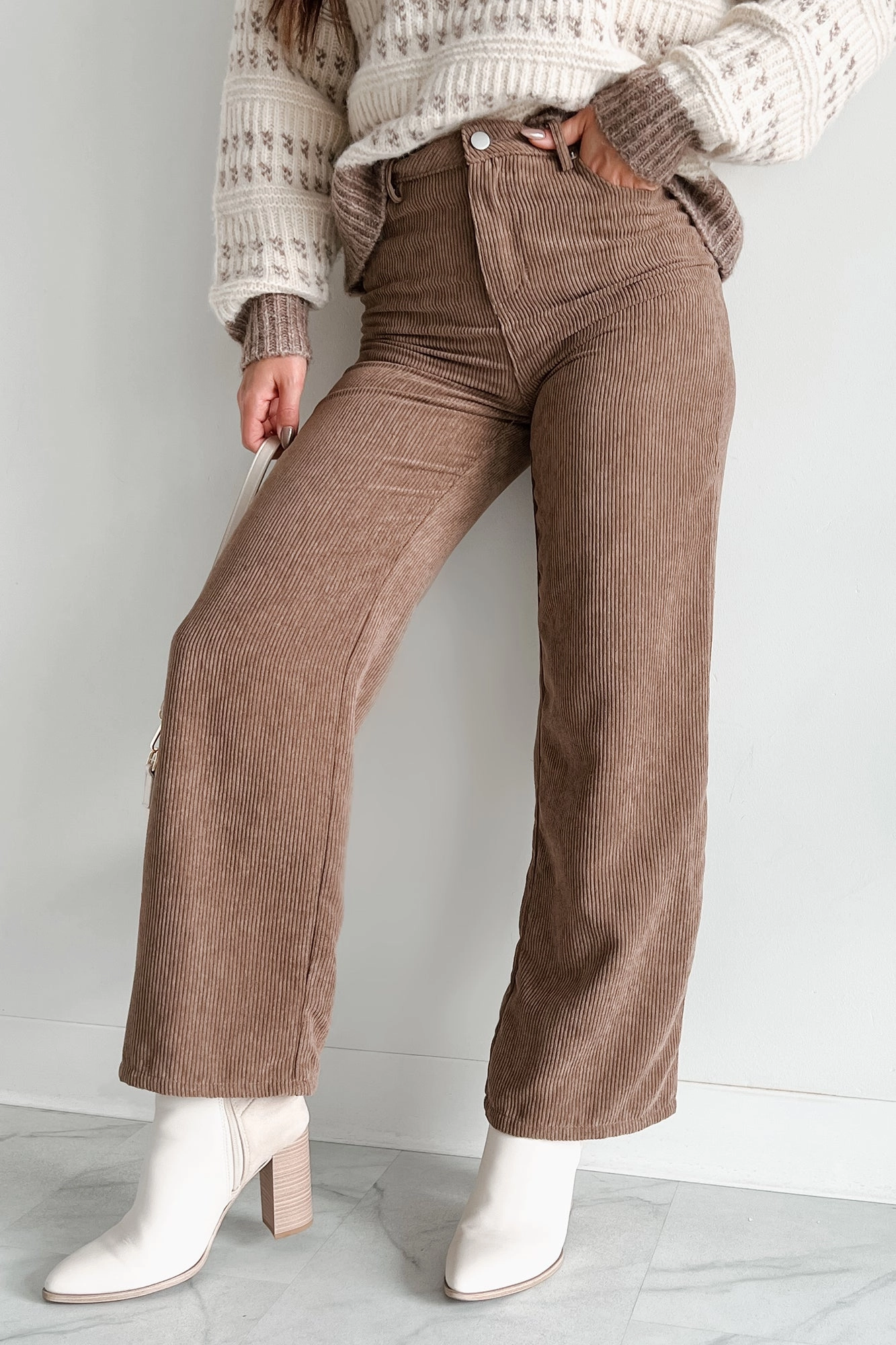 UltraSoftLining Zachary High Rise Corduroy Pants (Mocha)
