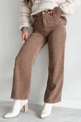 Comfy Flex Versatile Layer Zachary High Rise Corduroy Pants (Mocha)
