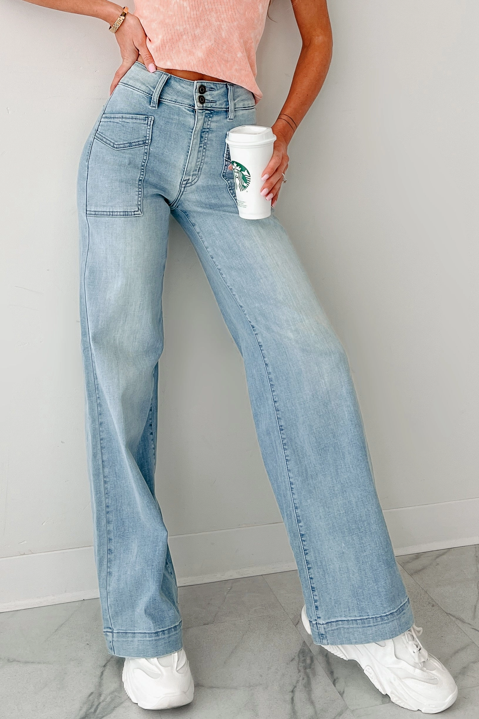 Zella High Rise Wide Leg Eunina Jeans (Medium) ReinforcedKnees Casual Stretch Wear