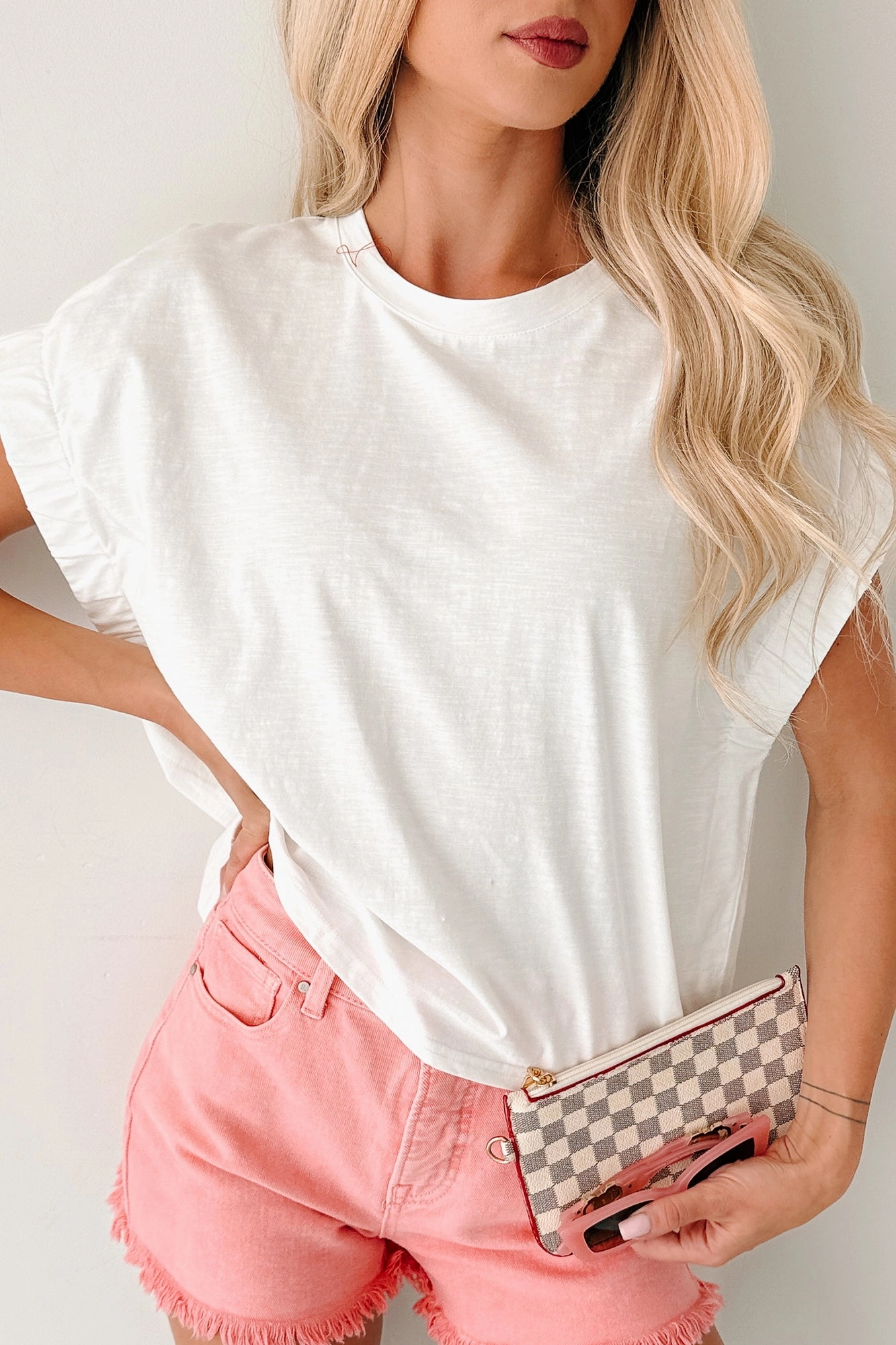 Contoured Armhole Design Quietly That Girl Elastic Sleeve Top (Off White)