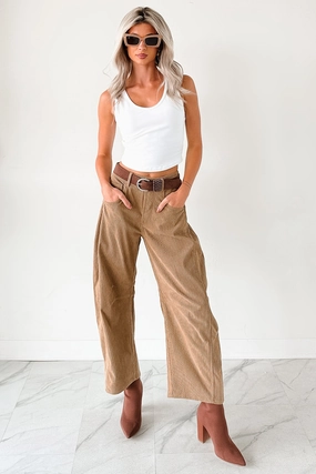 Stretchable Waist Flattering Style Leo Corduroy Barrel Leg Pants (Coco)