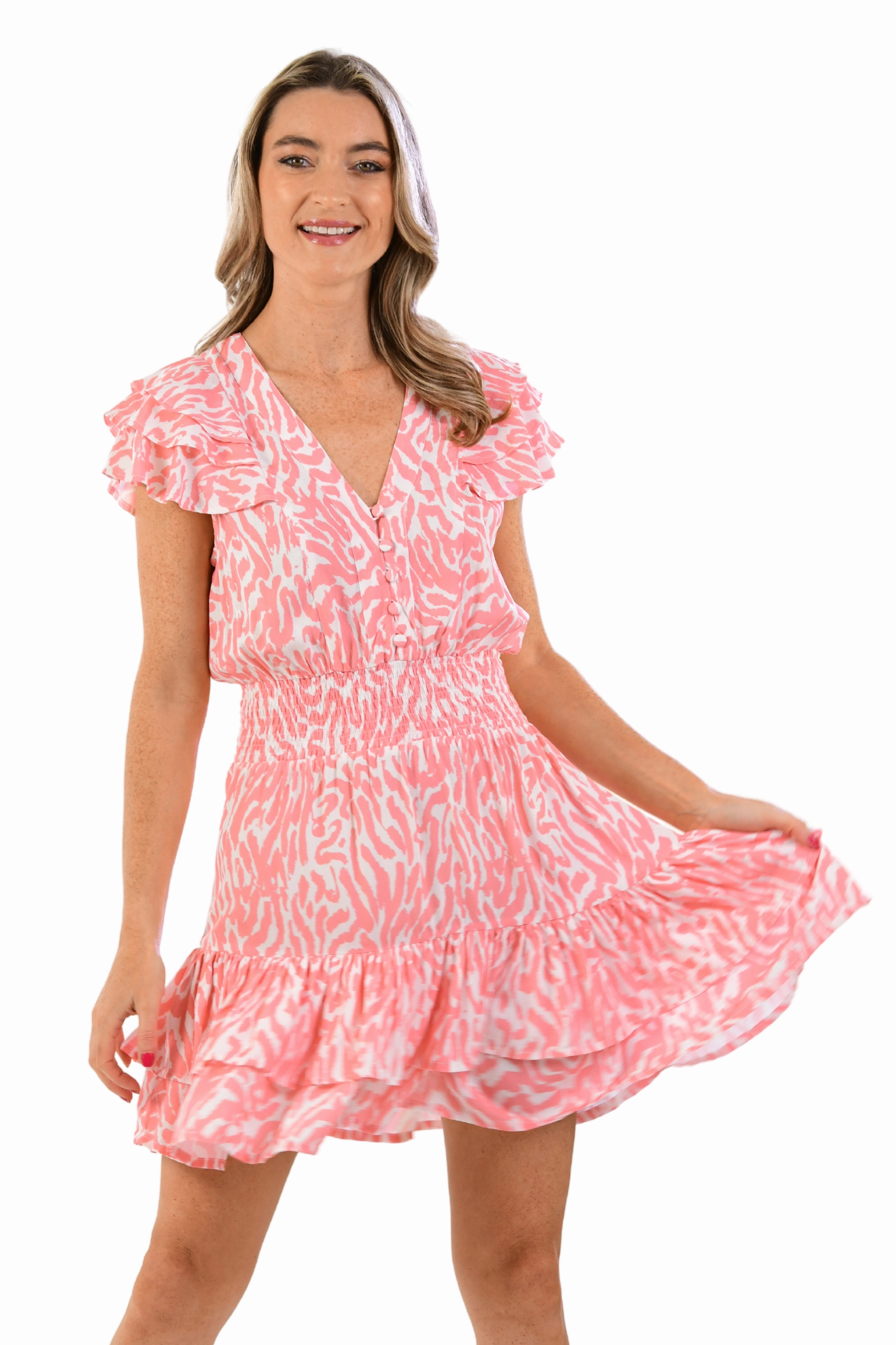Effortless Vibe Zoey Dress / Coral Zebra