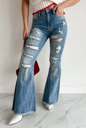 Zora Special A High Rise Distressed Tummy Control Flare Jeans (Medium) Soft Support Tight Cut